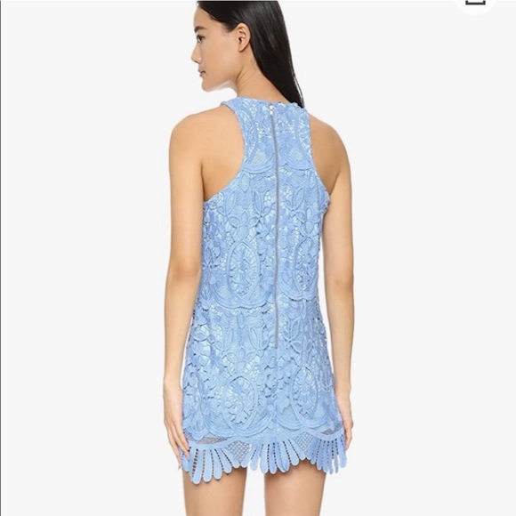 Lovers + Friends Caspian Crystal Blue Shift Dress Embroidery Lace Upper Hi-neck - Picture 12 of 17